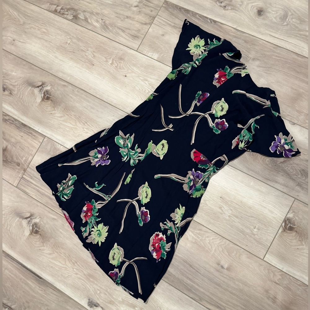 Anthropologie Maeve Navy Blue Floral Flutter Sleeve Dress, 6 Petite - Picture 3 of 6